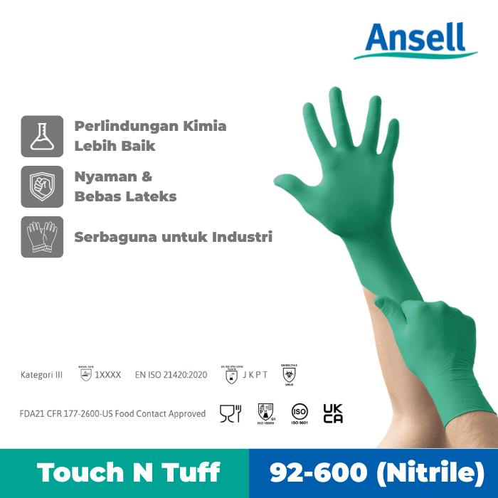 Ansell Touch N Tuff 92-600 (Nitrile)_ Sarung Tangan Nitrile