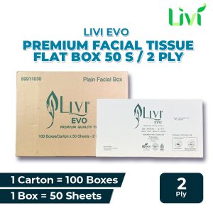 Livi Evo Premium Facial Flat Box 50s (Non Box Printing) 100 Pack x 50s/2 ply