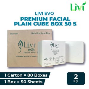 Livi Evo Premium Facial Plain Cube Box 50 s (No Box Printing) 80 Pack x 50 s/2 ply