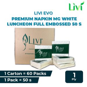 Livi Evo Premium Napkin MG White Luncheon Full Embossed 50's 60 packs x 50's /1 ply