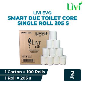 Livi Evo Smart Due Toilet Core Single Roll 205 s (Side Embossed) 100 rolls x 205 s/2 ply